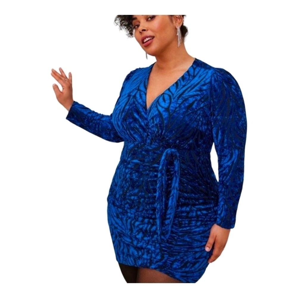 Torrid At The Knee Blue Velvet Dress long sleeve
